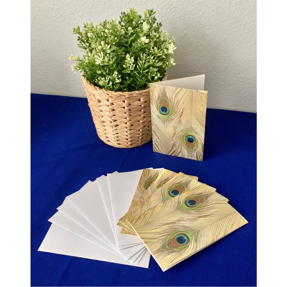 Gold Peacock Greeting Cards 5pc. Set